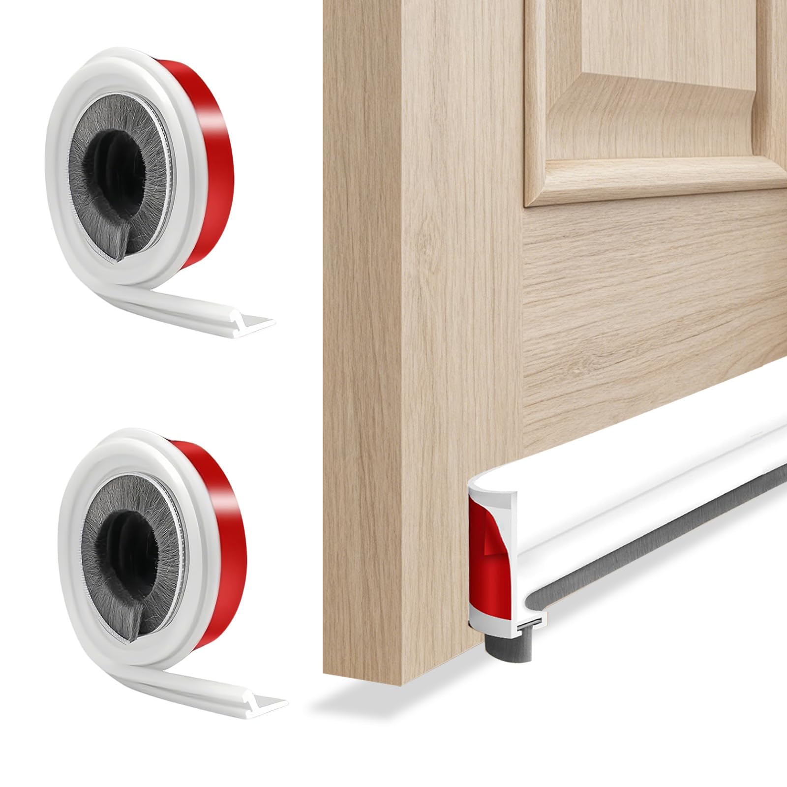 Foonary 2 paraspifferi per porte – Guarnizione autoadesiva per porta di casa con protezione acustica per porta, paraspifferi per porte e porte, protezione dal vento contro insetti/polvere (bianco, 1 m
