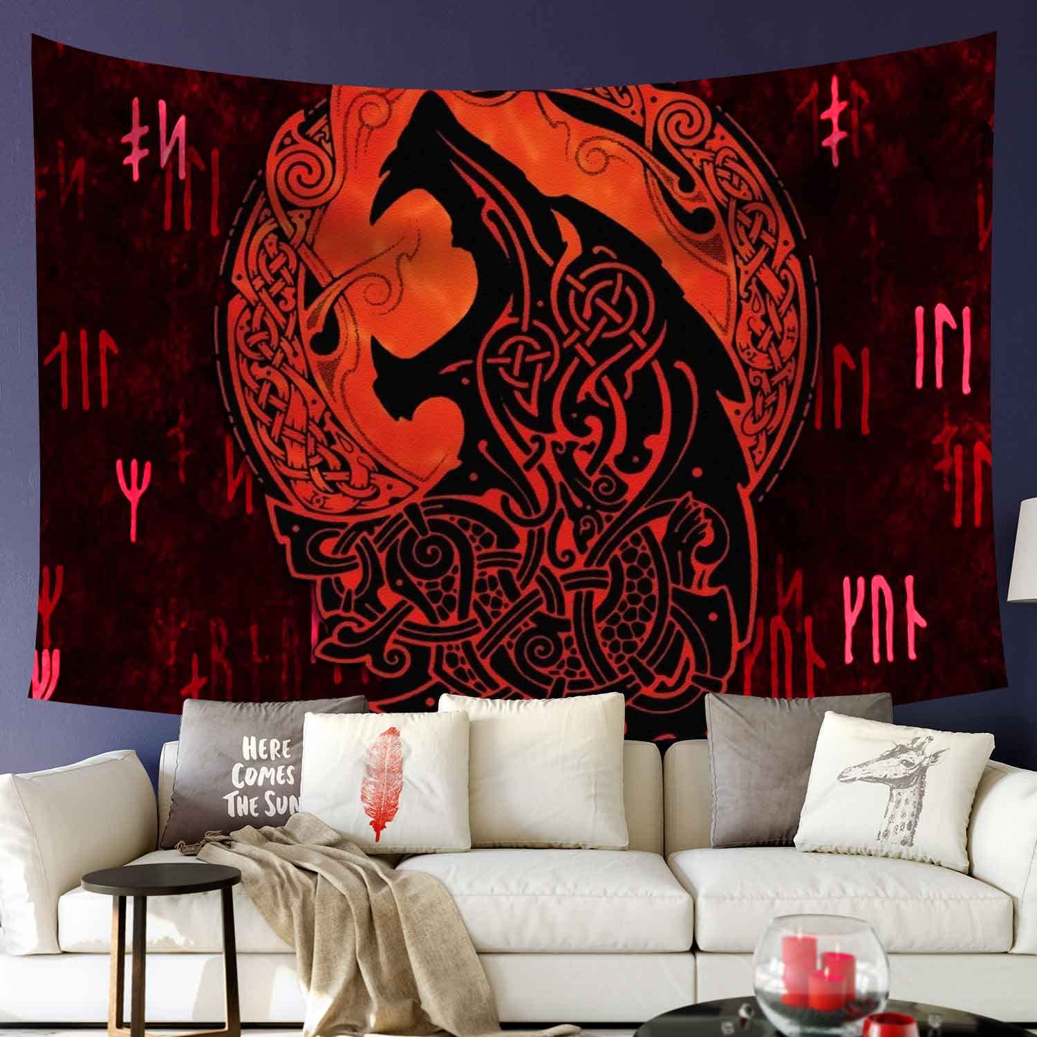 Adornos Para Salon Arsey Vikingo NóRdico Tapiz Decorativo Pared Fluorescente UV Tapiz Navidad