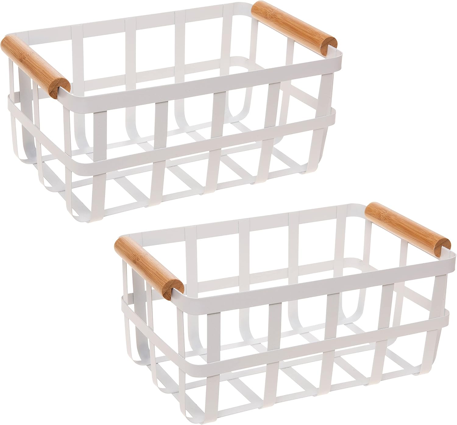 Simplify 2 Pack Rectangular Metal Storage Basket with Bamboo Handles | Large | Farmhouse Style Wire Basket | Home Organizer | Decorative | Rustic | Black (KIT-10038-BLACK-2PK)