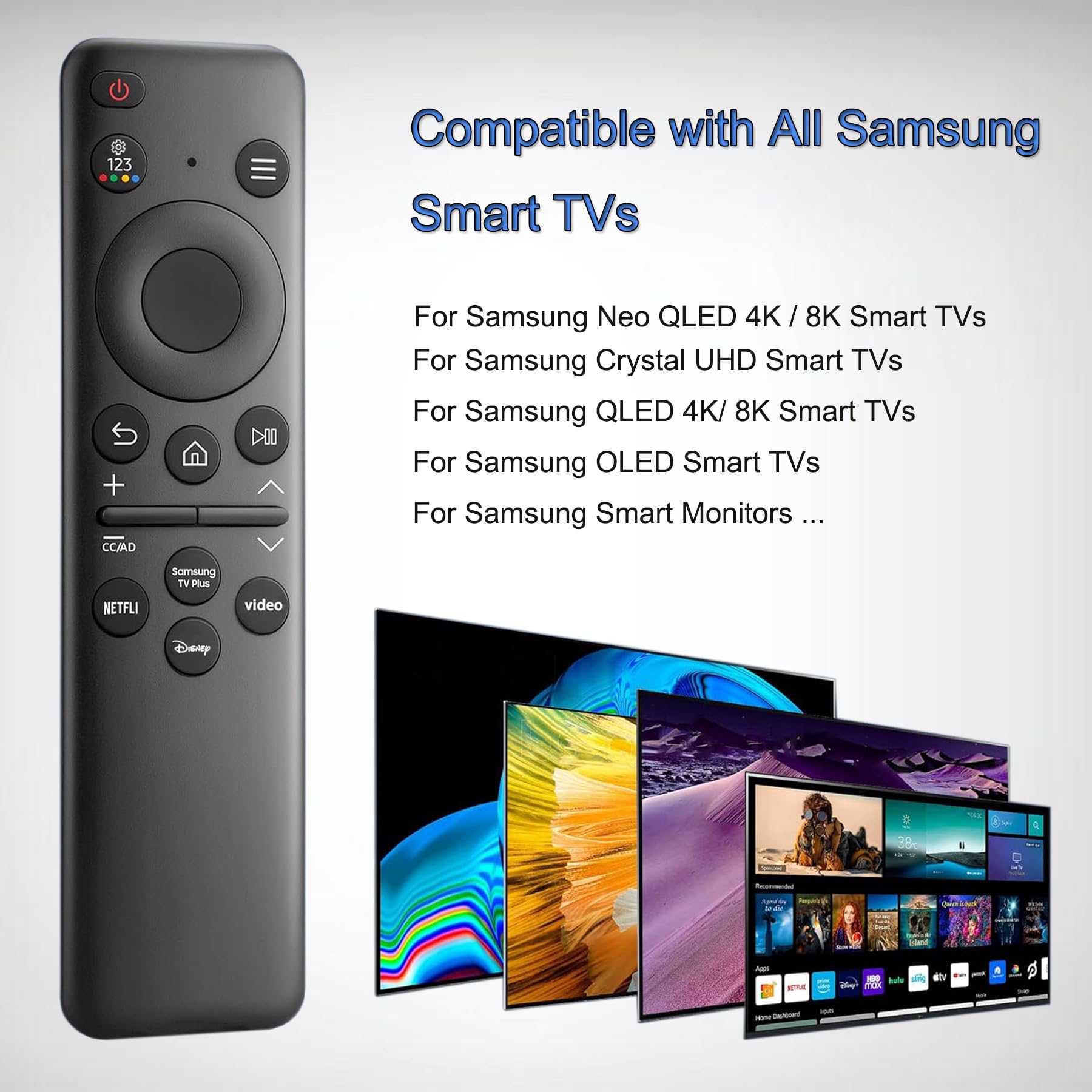 Sostituto per Samsung Smart TV Remote Control Universal Compatibile con tutti i televisori Samsung Frame Curved QLED Crystal UHD (senza controllo vocale)