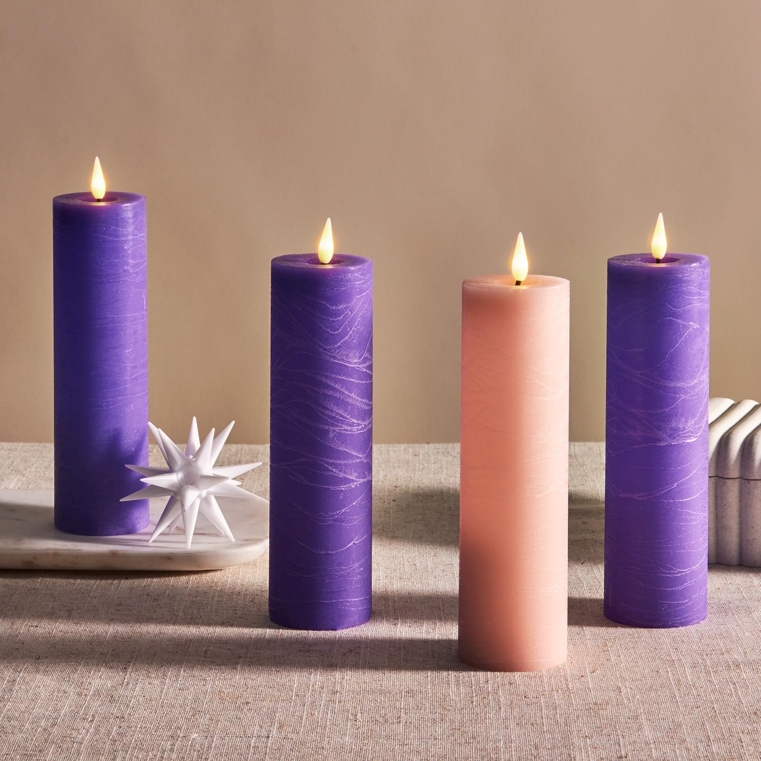 Pillar Advent Candles Set of 4, Battery Operated Advent
