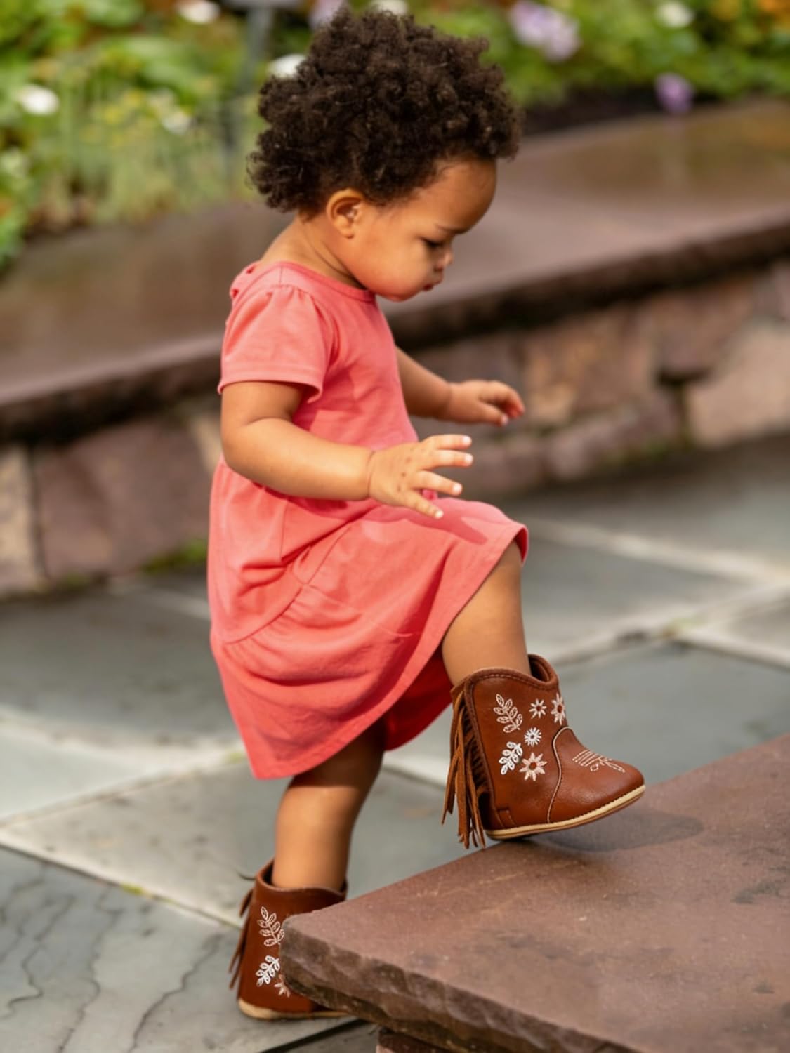 Jastore Baby Girls Cowboy Boots Infant Western Style Flower Booties Toddler Soft Sole Non-Slip First Walker Crib Shoes