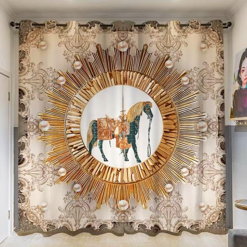 Rideau occultant enfant thermique et isolant imprimé cheval de luxe pour chambre