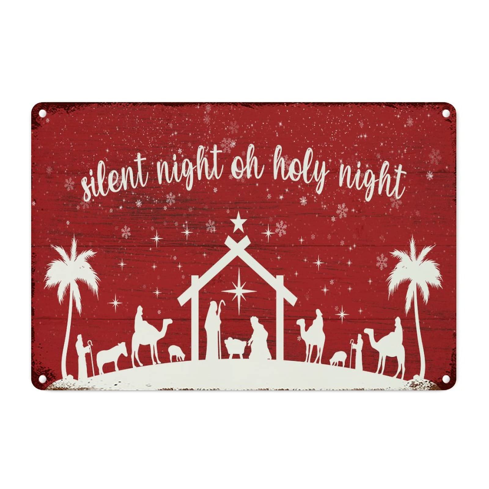 Crèche de Noël vintage Jésus et Marie sur panneau de métal rétro rouge décoratif