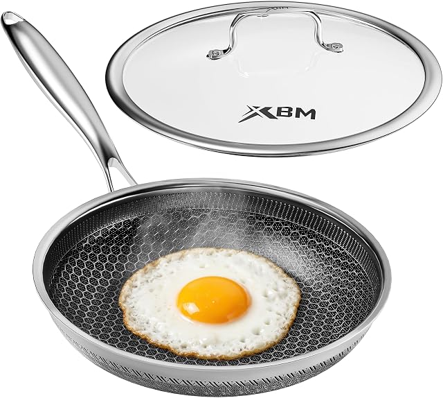 Frying Pan Nonstick with Lid, Honeycomb, PFAS-Free, All Cooktops | non stick frying pans, induction cookware, PFAS-free coating; lid & stay-cool handle; even heating; all cooktops