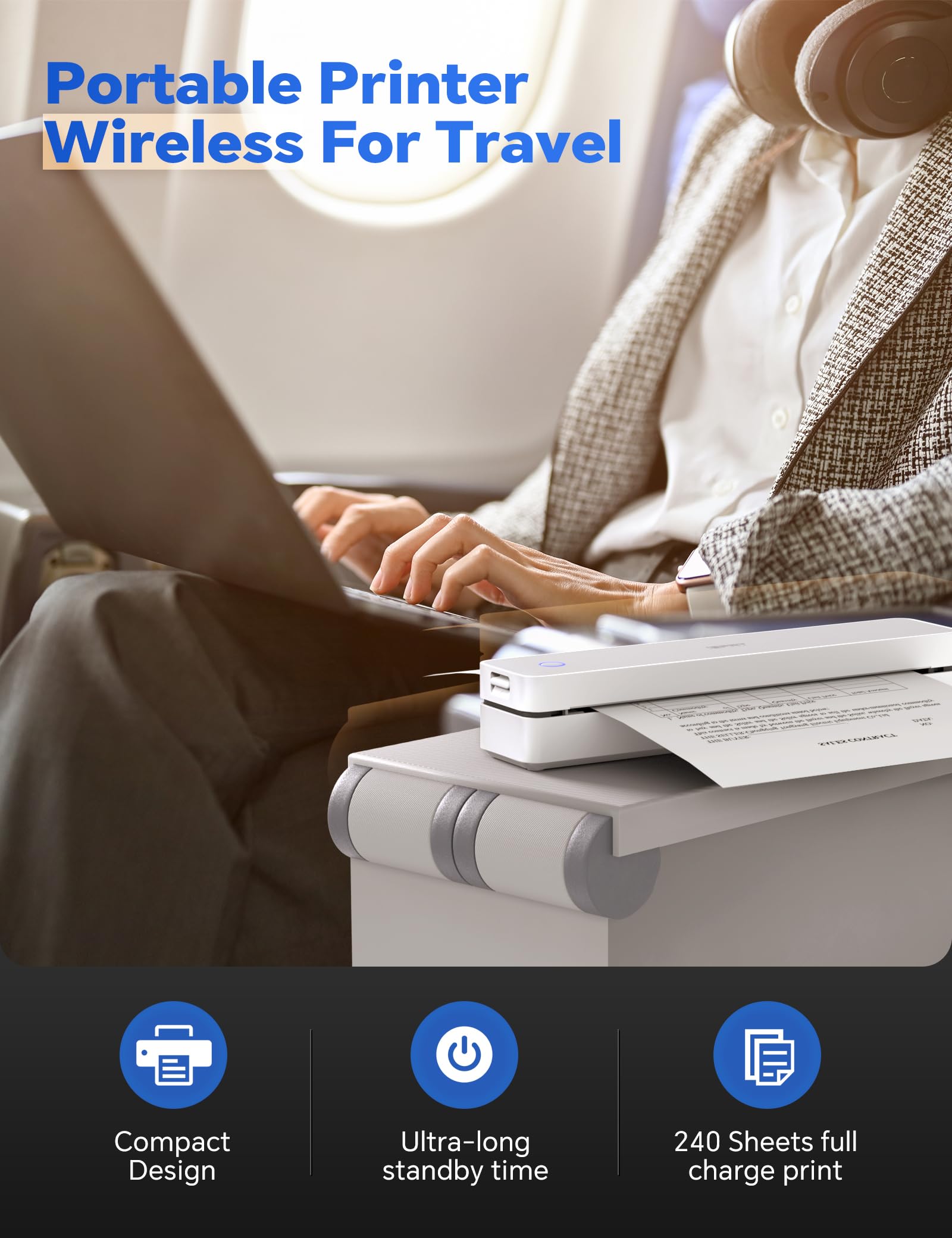 iDPRT MT610 Pro Stampante Portatile A4, Stampante Termica Densità di 300 DPI Compatibile con Laptop/PC, iOS/Android, Smartphone via Wireless Bluetooth, Mac/Windows via USB, Colore Bianca