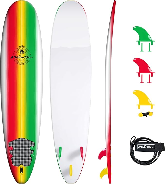 WAVESTORM Classic Soft Top Foam 8ft Surfboard (Rasta