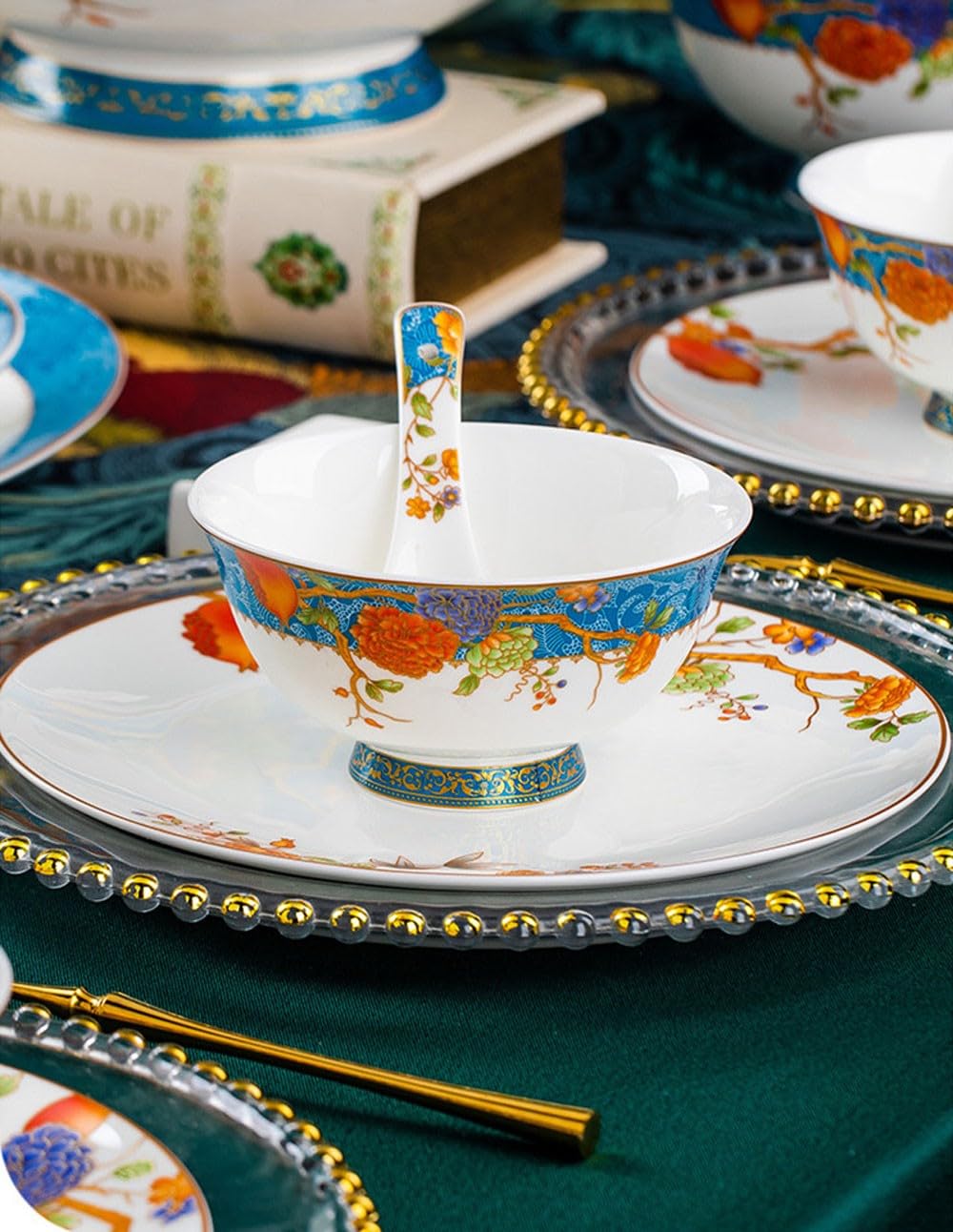 60 Elementów Porcelanowego Zestawu Obiadowego Dla 10-12 Osób, Misek I Talerzy, Wzór Granatu, European Palace, Wysokiej Jakości Zastawa Stołowa, Prezent, Przybory Kuchenne