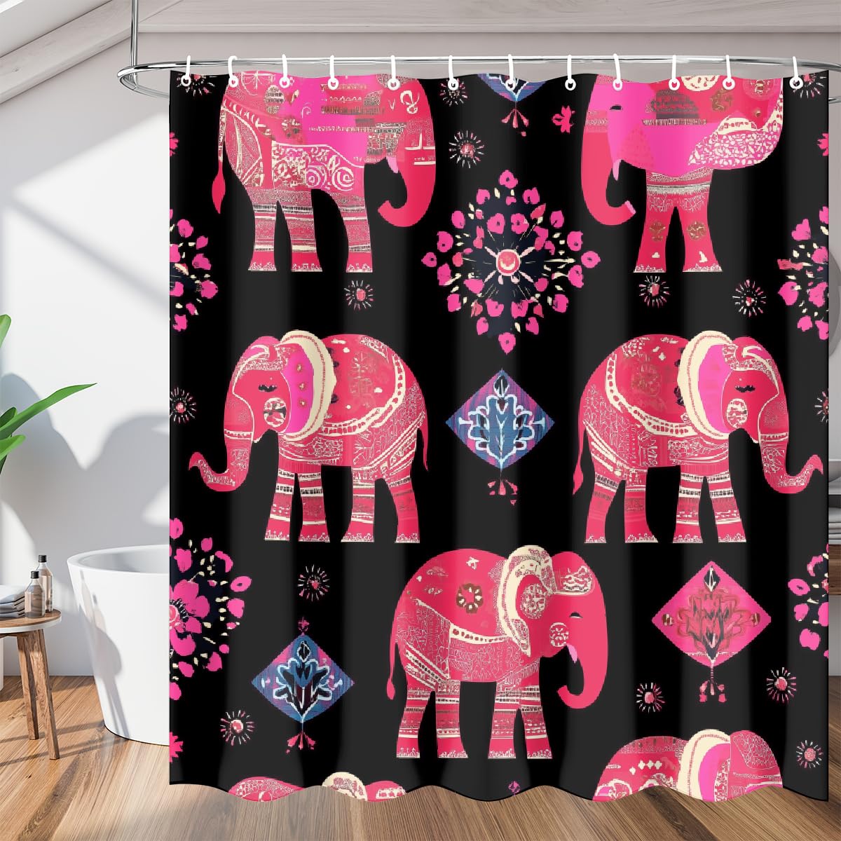 Rideau de douche imperméable éléphant pour une salle de bain colorée et moderne