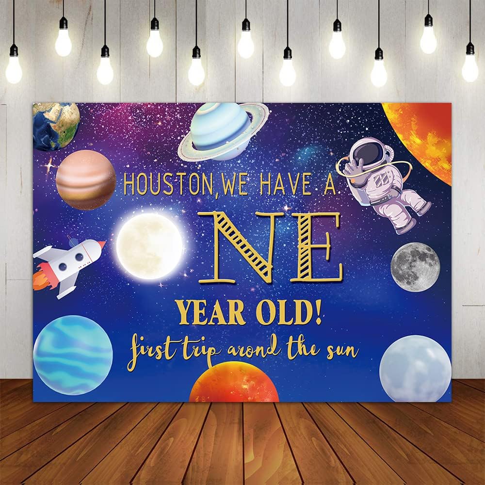 VOUORON Blue Outer Space Happy 1st Birthday Photography