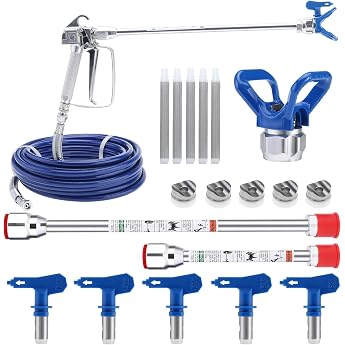 Airless Paint Gun Kit with High Pressure Hose 15m Airless Paint Gun Extension Rod Spray Nozzle and 60 Mesh Filter Elements