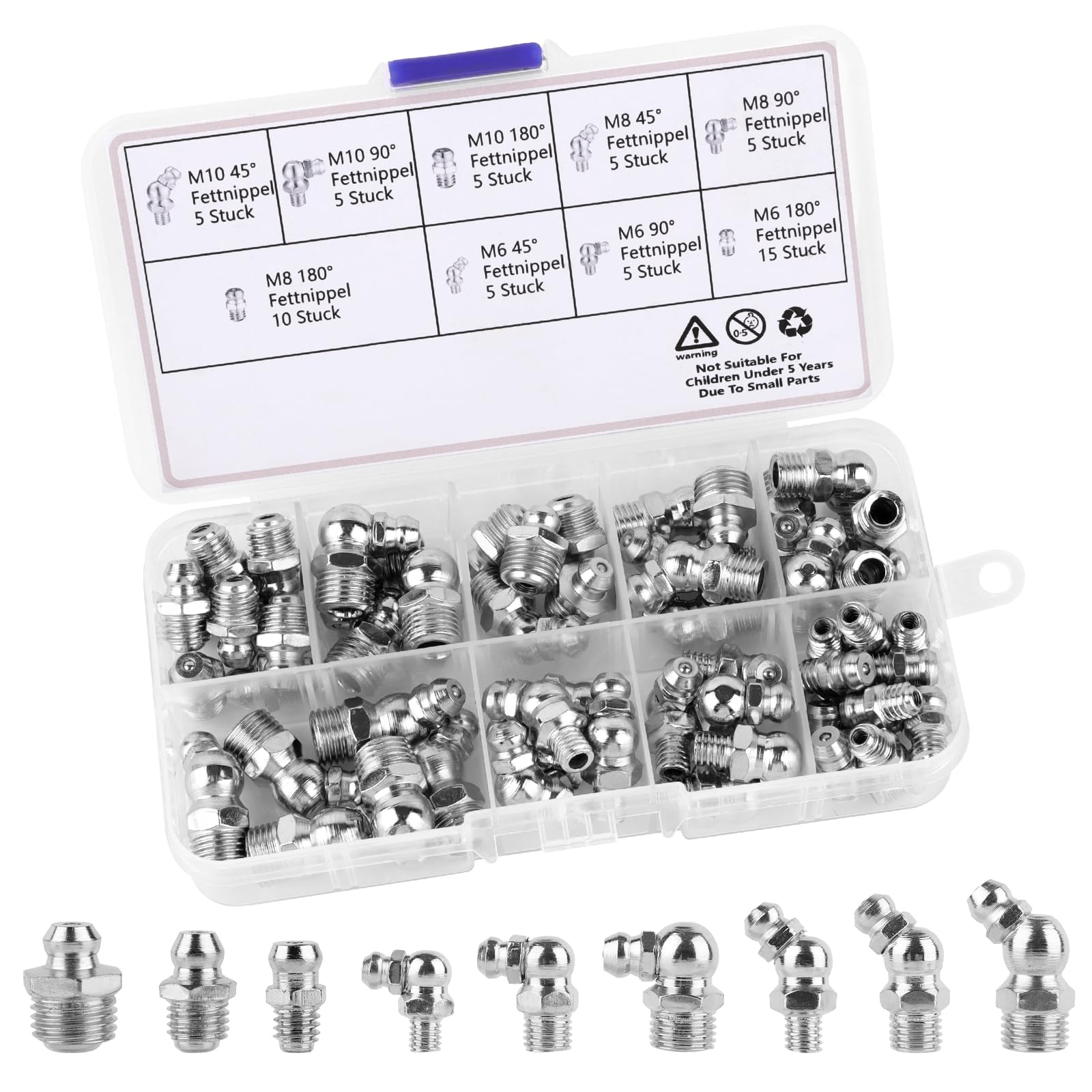 Kit De 70 Graisseurs M6 M8 M10 + 35 Capuchons - Raccords De Lubrification Pour Véhicules Et Machines