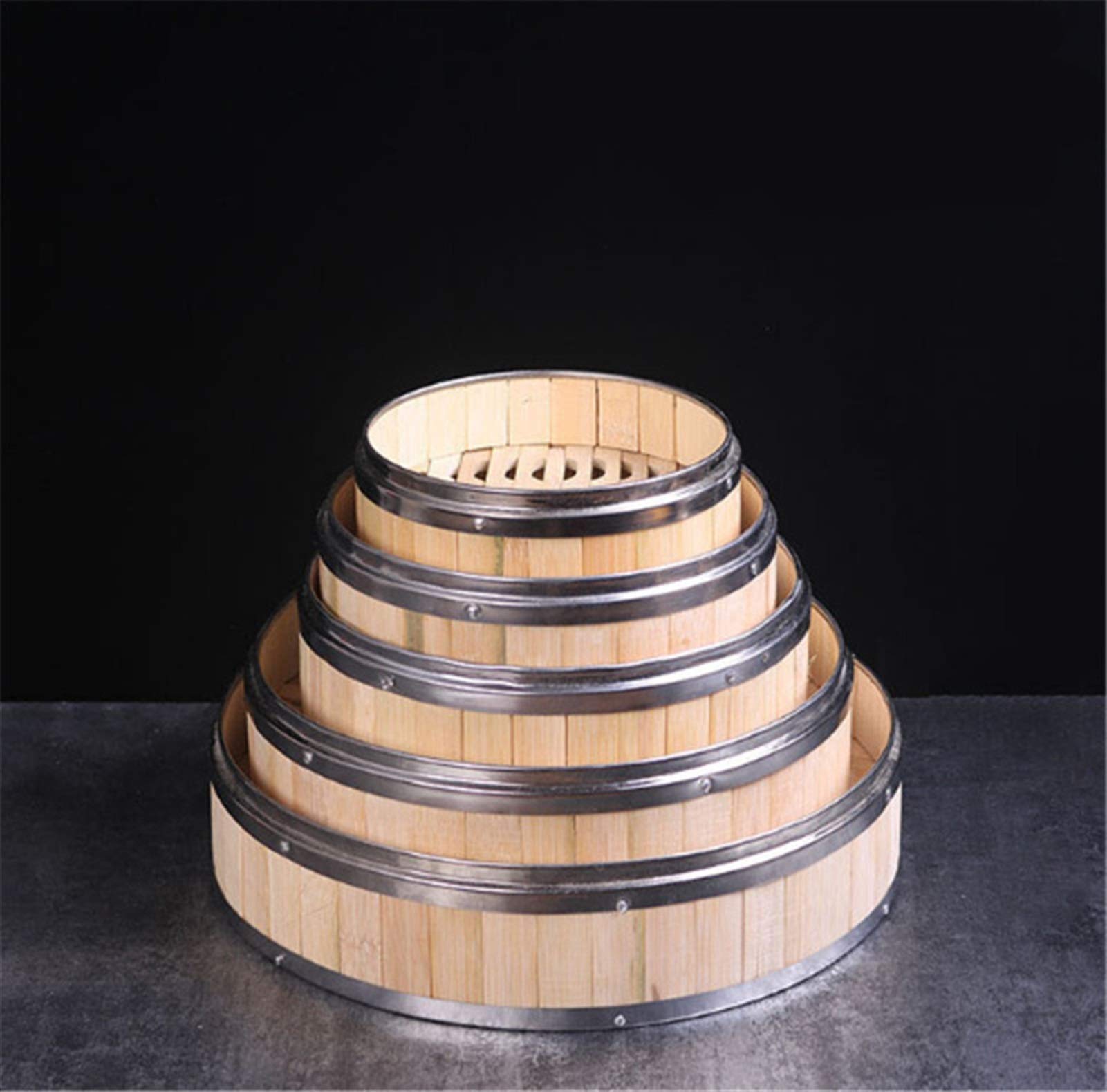 Olla para cocinar, Lcuihong - Vaporera de bambú con Borde de Acero Inoxidable, vaporera de bambú, Platos para Dim Sum, vaporera de Pescado, Cesta de Madera para cocinar al Vapor, Herramienta