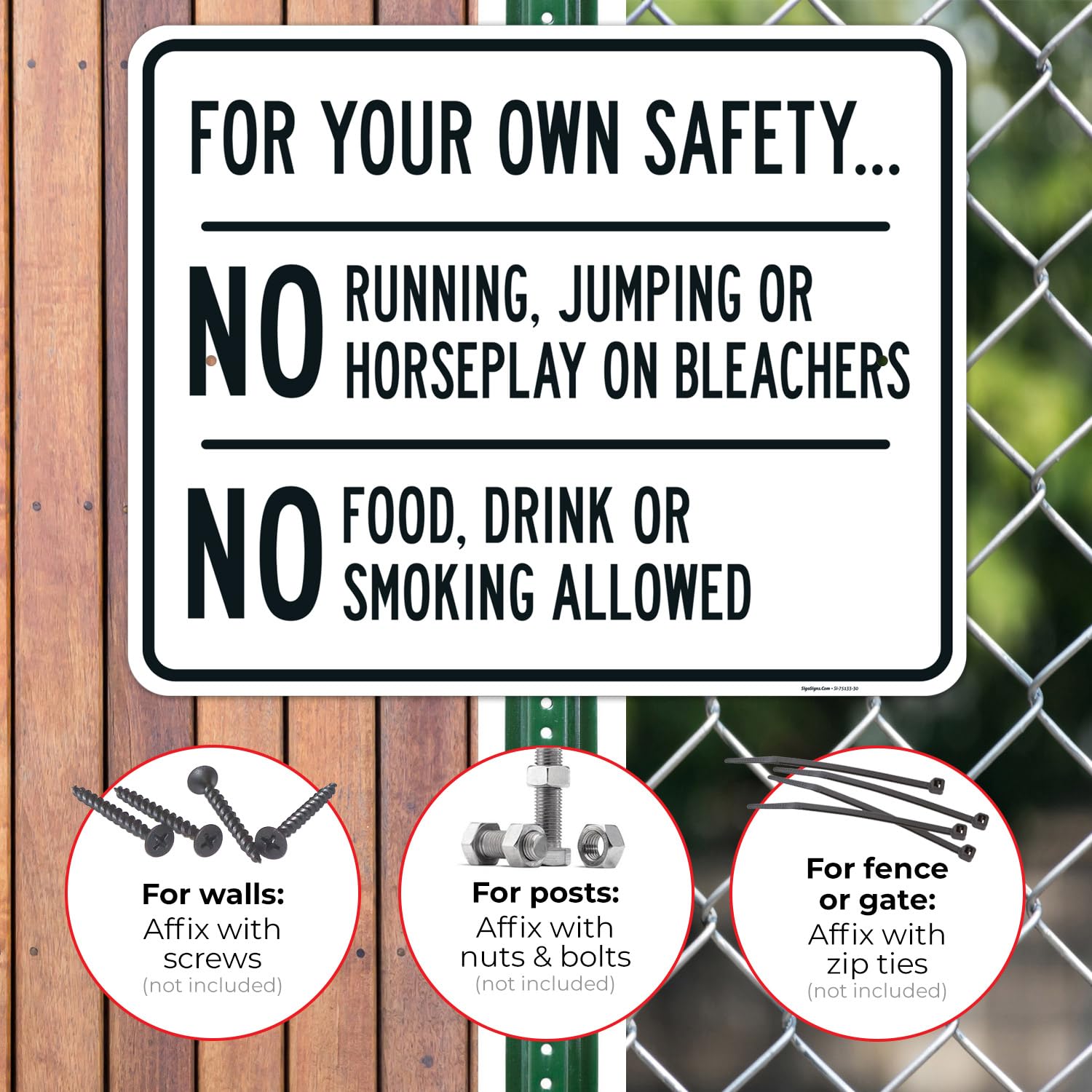for Your Own Safety No Running Jumping Or Horseplay On Bleachers Sign, 24x30 Inches, Rust Free .063 Aluminum, Fade Resistant, Made in USA
