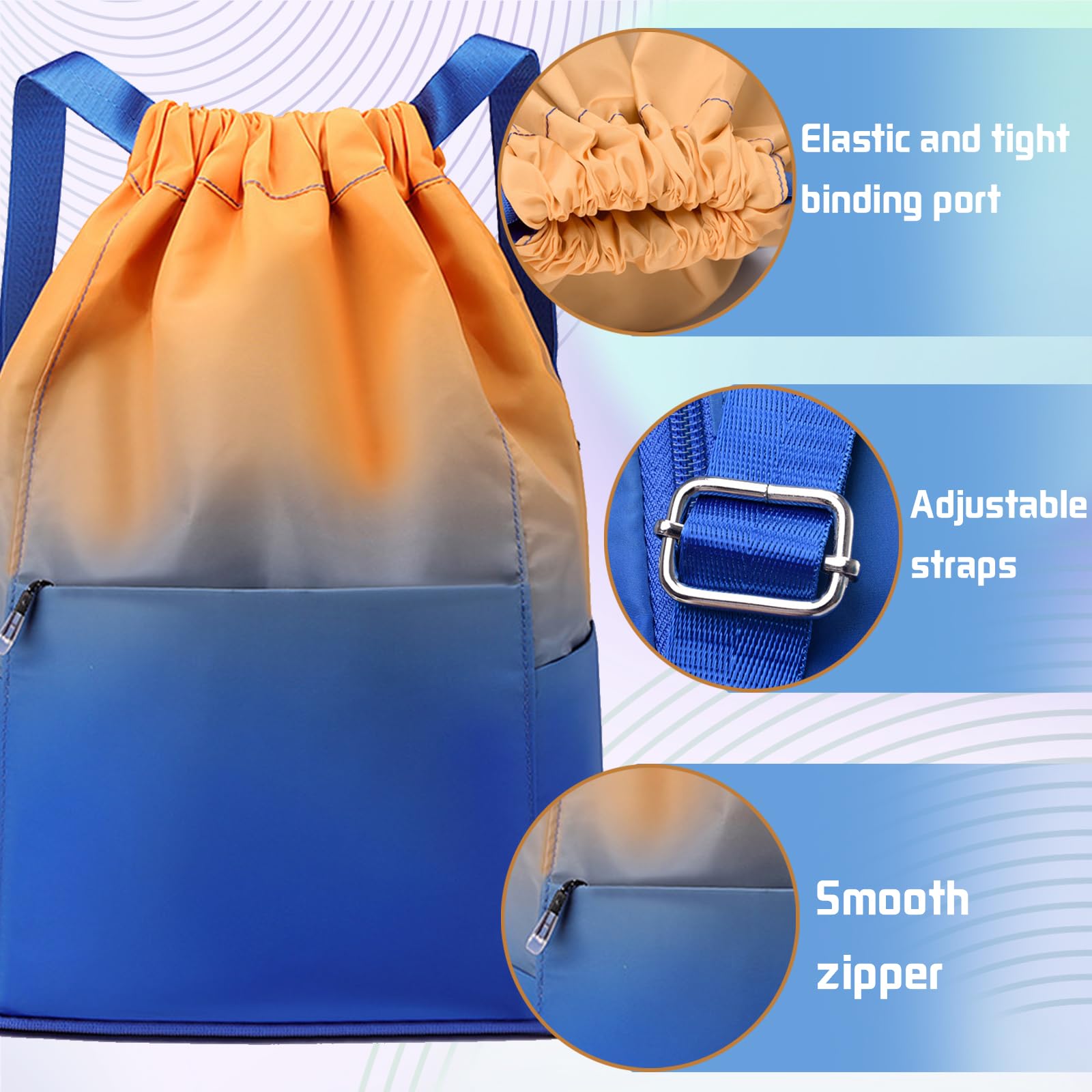 Turnbeutel Sportbeutel Männer und Frauen, Waterproof Colour Gradient Sports Bag, Faltbar Große Kapazität Beutel mit Kordelzug Rucksack, Kordelzugbeutel Herren Mädchen