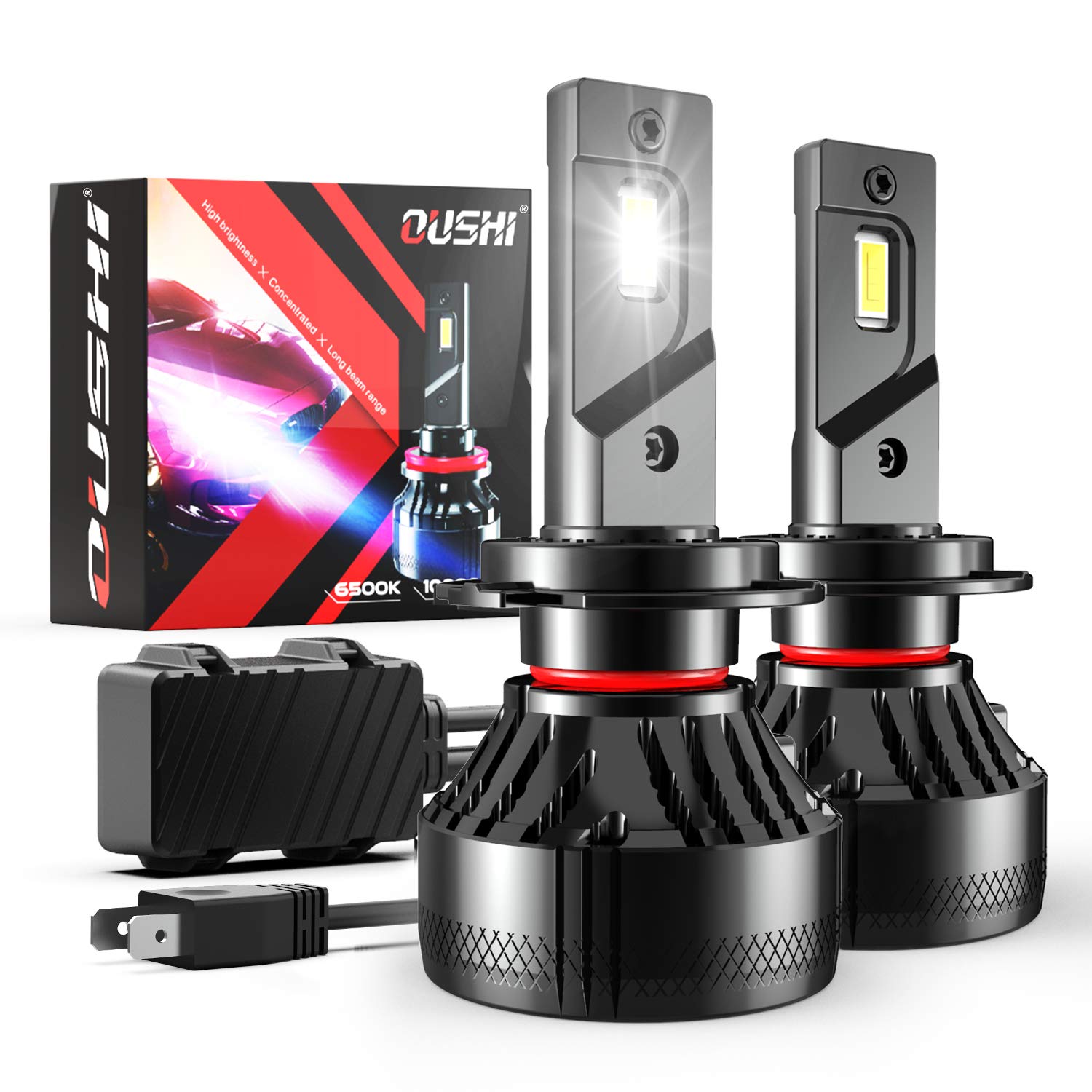 OUSHI H7 LED Headlight Bulb, 110W 2x10000LM Extremely Bright 6500K Xenon White High Power LED Headlights Conversion Kit (Pack of 2)