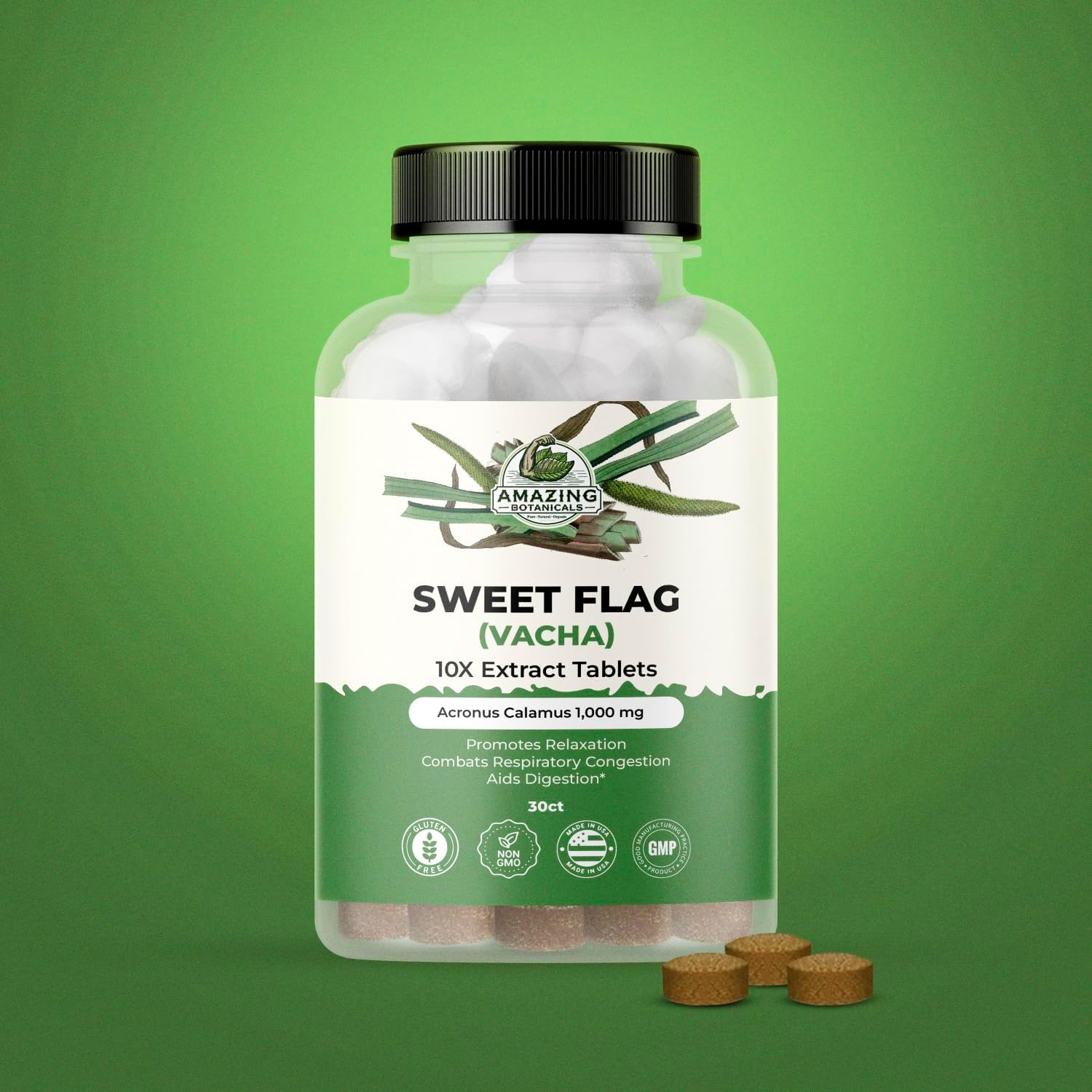 Sweet Flag (Vacha) 10X Extract Tablets 100 mg per Serving - Acorus Calamus Extract - Natural Herbal Supplement for Overall Wellness - 30 Count - Image 2