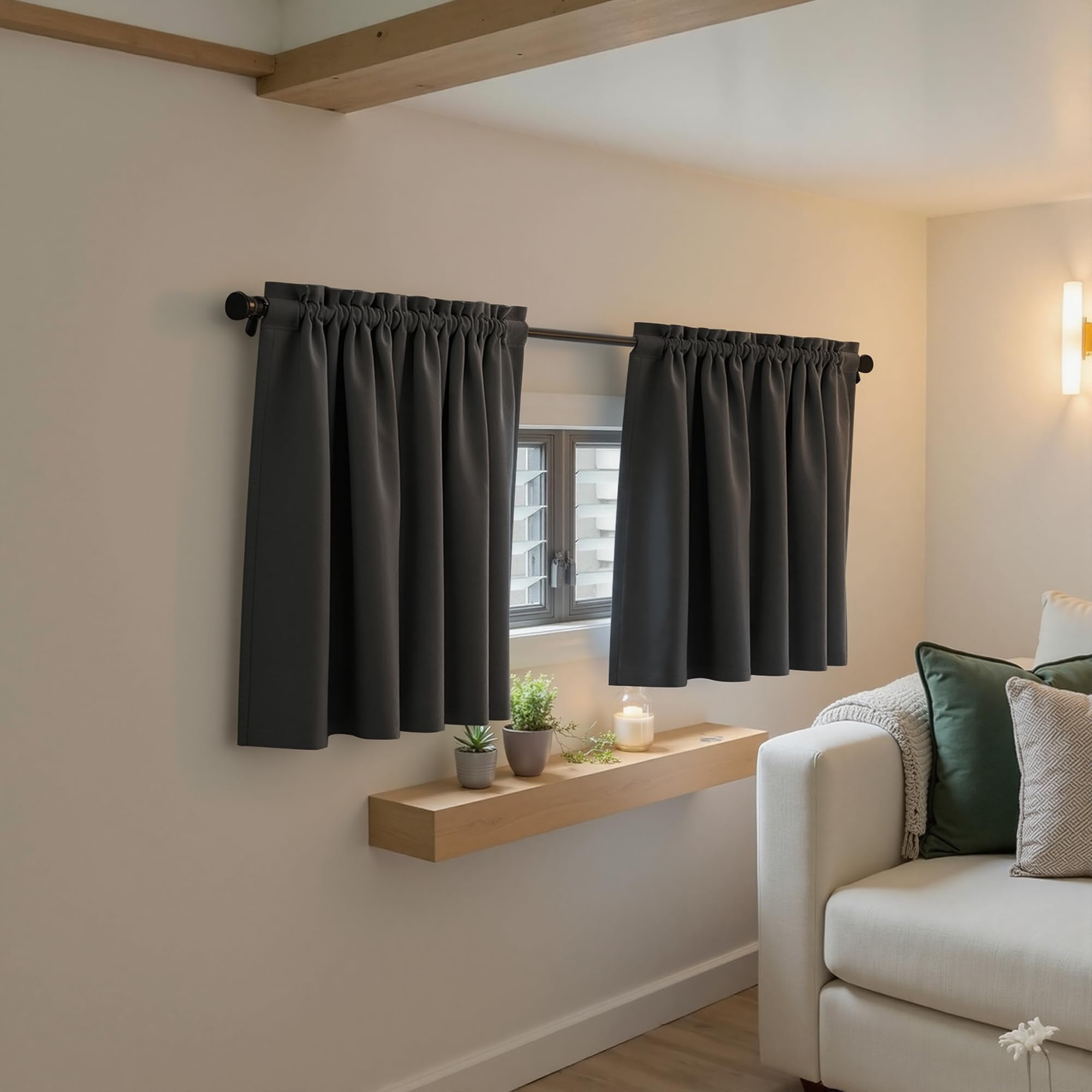 Mrs.Naturall Cortinas opacas pequeñas de 52 pulgadas de ancho para ventanas, cortinas térmicas cortas y anchas de 24 pulgadas para dormitorio, baño y caravana