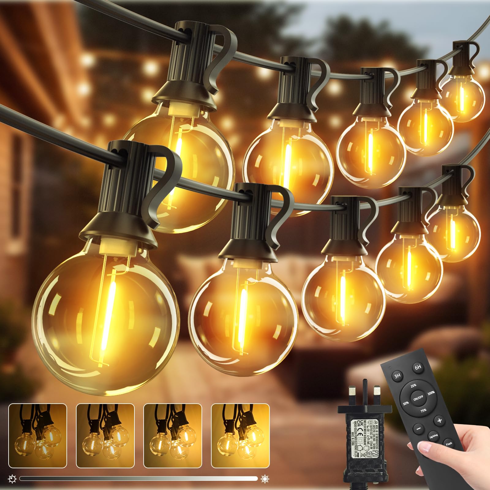 btfarm 2 Pack Outdoor Festoon Lights Mains Powered with Remote, Garden String Light Timer Dimmable with Shatterproof G40 Bulbs, 10M/33FT Waterproof Outside Lighting for Gazebo Pergola Patio Wedding