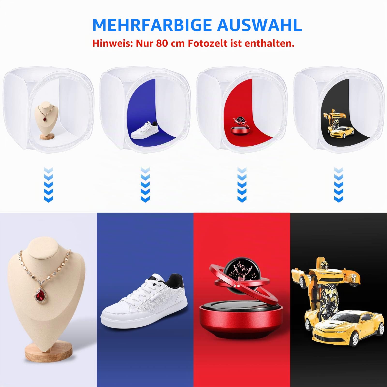 Neewer 24x24 Zoll/ 60x60cm Fotostudio Aufnahme Zelt Lichtwürfel Diffusions Soft Box Set mit 4 Farben Hintergründe(Rot Dunkelblau Schwarz Weiß) für Fotografie – Bild 5