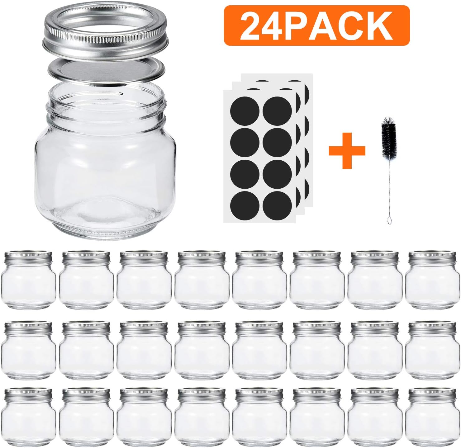 Glotoch Mason Jars 8OZ With Regular Lids and Bands, Ideal for Jam, Honey, Wedding Favors, Shower Favors, Baby Foods, DIY Magnetic Spice Jars, 12 PACK, Included 12 Chalkboard Labels and1 brush