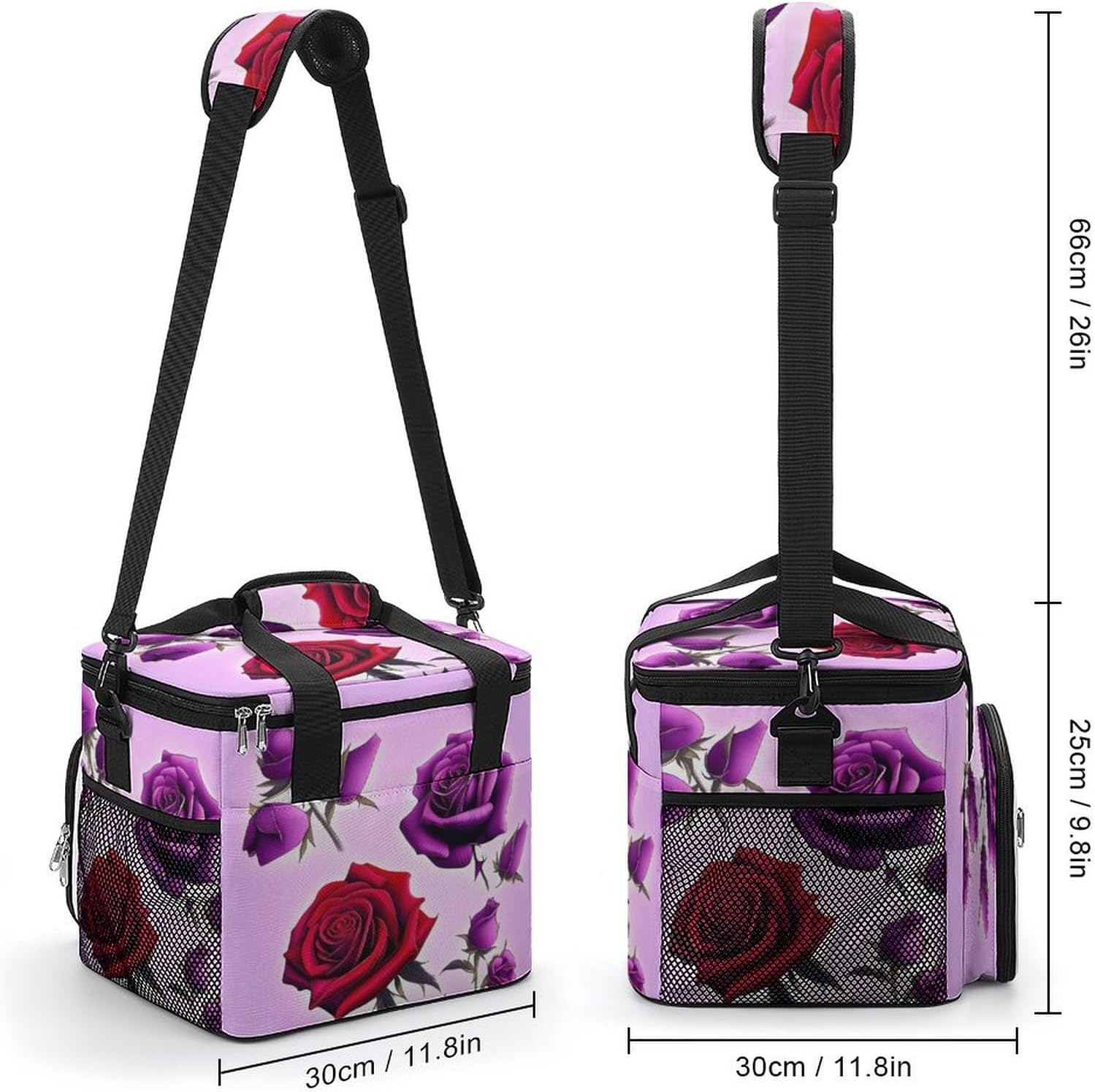 Red and Purple Roses Cooler Bags Portable Soft Cooler Bag Lightweight Ice Chest Insulated Lunch Bags Camping Cooler Bag Cooler Lunch Tote Coolers for Picnic Travel Beach