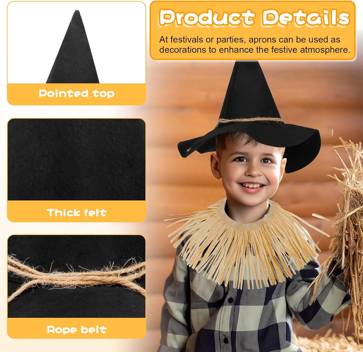NUMJAW Halloween Scarecrow Costume Women Mens Scarecrow Accessories,Scarecrow Hat Scarecrow Straw Kit for OZ Scarecrow Cosplay Party,Raffia Scare Crow Costume Women Dress Up,One Size Fits All - Image 4