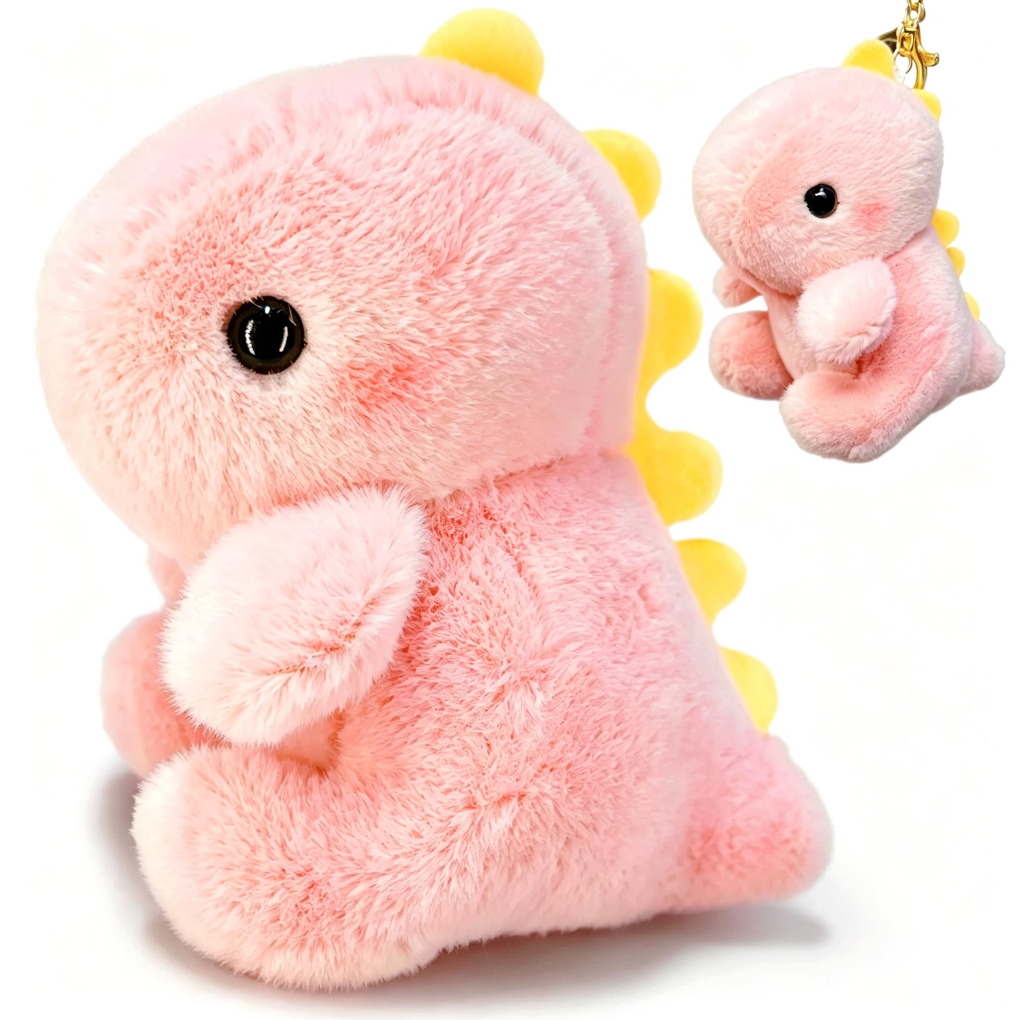 Dinosaur Stuffed Animals, Kawaii Dino Plushies for Girls and Boys, Fun Dinosaur Mini Plush Toy, Cuddly Animal Plush Toys, Cute Plushies, Soft Stuffed Animal, Kids Keychains (Pink)