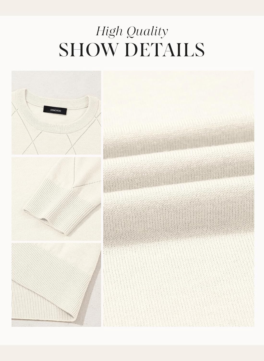 Dokotoo Sweaters for Women Long Sleeve Wool Blend Crewneck Diamond Hollow Out Lightweight Soft Fall Pullover Sweater Tops - Image 4