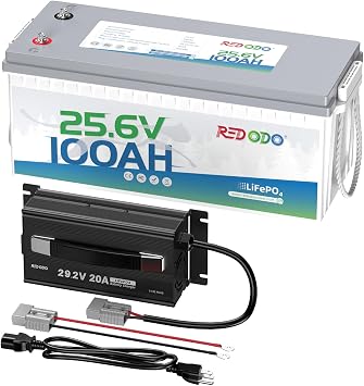 Redodo 24V 100Ah Lithium LiFePO4 Battery and 29.2V 20A Charger Set, 2560Wh, Up to 15000 Cycles, Perfect for Trolling Motor, RV, Marine, Boat and Solar Home