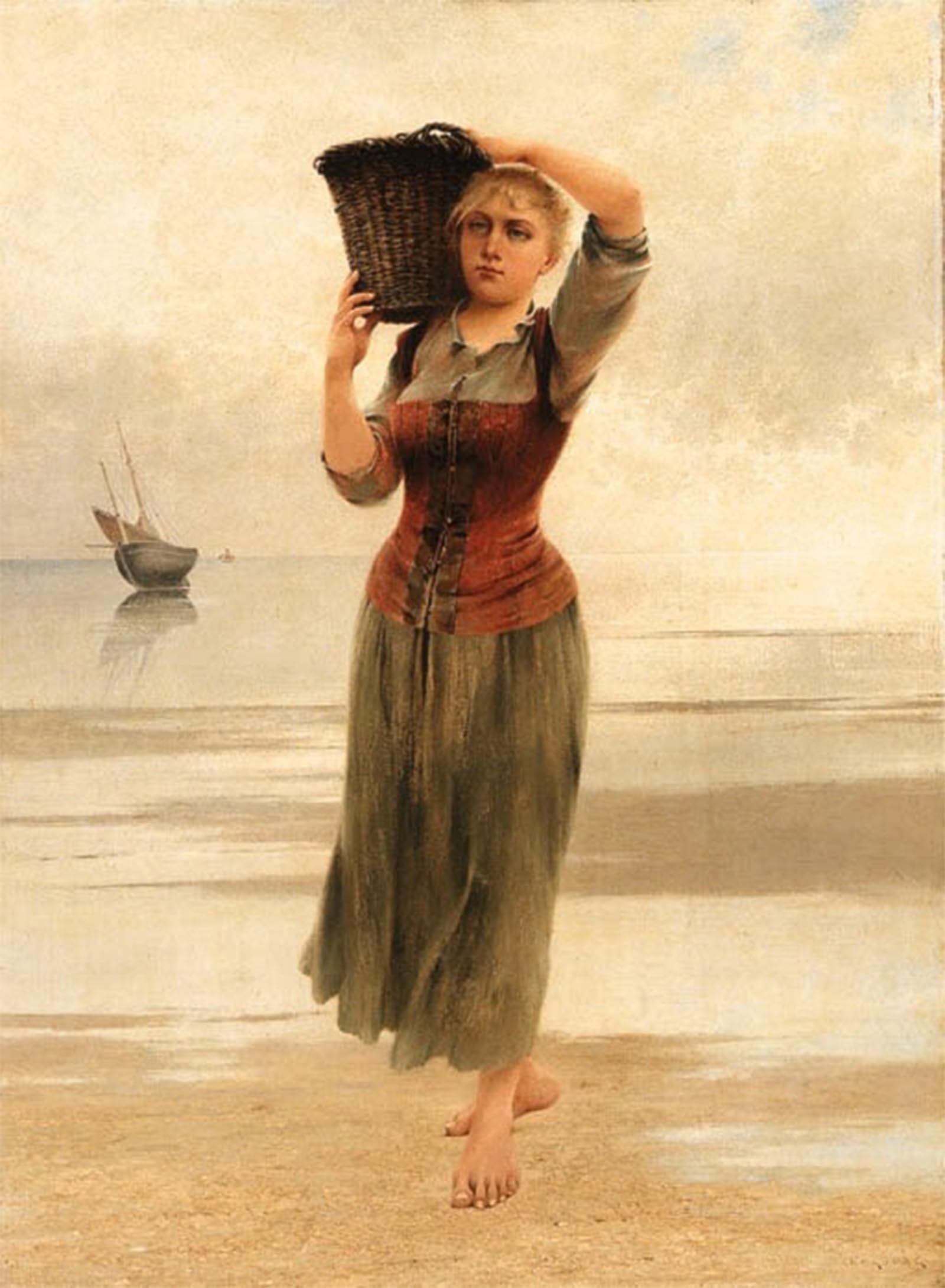 Serendipitp No Frame Vintage Wall Art Canvas Nordic Poster Canvas Print Picture The Fisherman's Daughter By August Wilhelm Nikolaus Hagborg Wall Art Poster For Home Decor 60X90cm