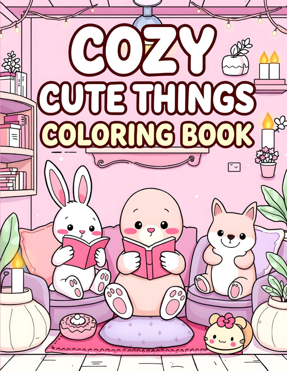 Cozy Cute Things Coloring Book: Cute Relaxing Cozy Scenes for Kids, Teens and Coloring Lovers | Fun Kawaii Cafes, Bedrooms, Bookstores and Cozy Rooms