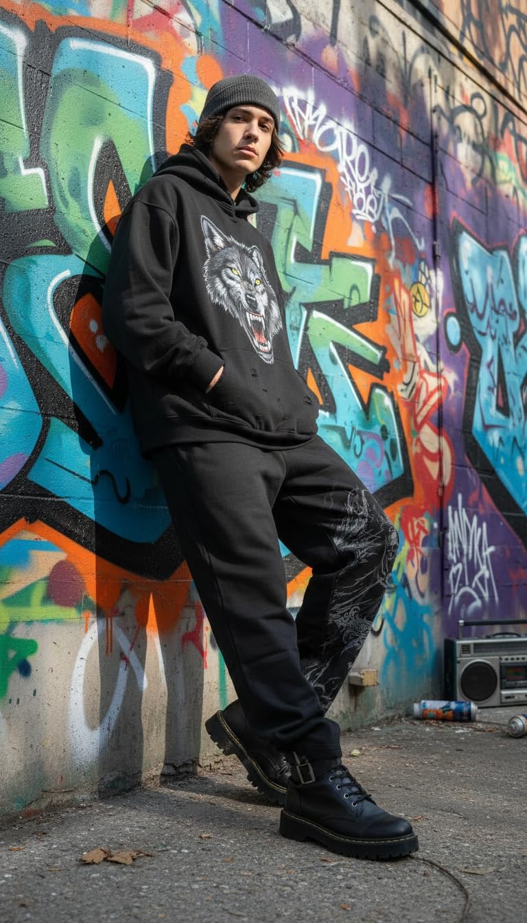 Men's Graphic Sweatpants Baggy Streetwear Joggers, Gothic Punk Hip Hop Lounge Pants with Pockets - Image 6