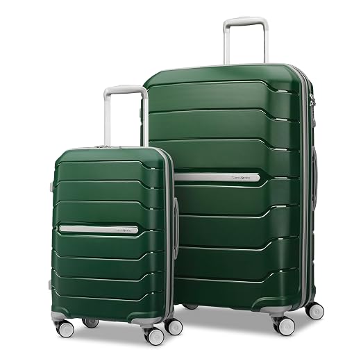 Samsonite Freeform 2-Piece Luggage Set - Carry-On & Large Checked Luggage with Dual Spinner Wheels - Durable Polypropylene Hardshell - TSA Lock, Airline-Approved - Expandable Hard Shell - Pine Green