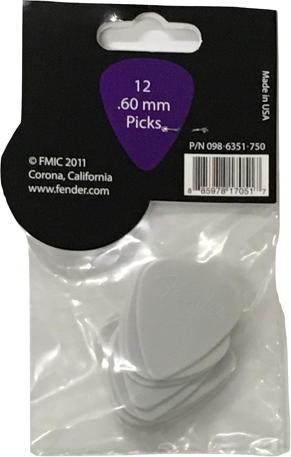 Fender Nylon Guitar Picks 351 Shape, White, 0.60mm, 12-Pack