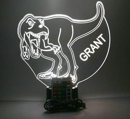 Miniatura 5 de MIRROR MANIA Lámpara de mesa con diseño de dinosaurio, con diseño de dinosaurio, con control remoto, 16 opciones de color, atenuador, grabado