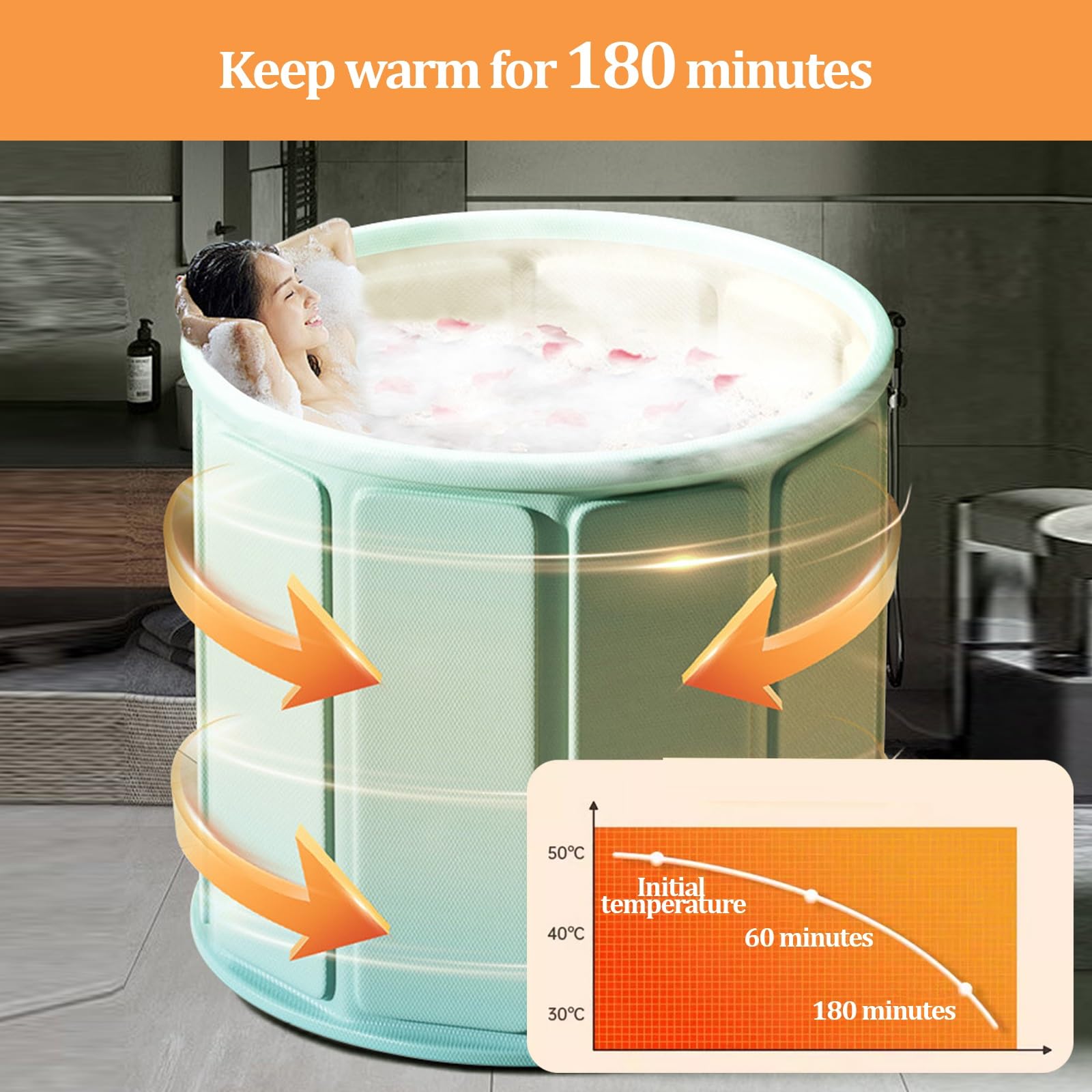 Bañera Portátil, Bañera Independiente Plegable, Bañera con Cabina de Ducha, Bañera de Hidromasaje Plegable para Adultos, Niños Y Niñas(Large)