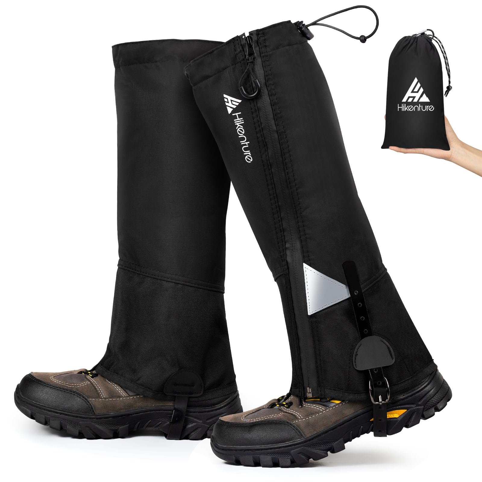 HIKENTURE ゲイター 【防水防風・冬山向け】ロング 登山 高耐久性 レッグカバー 軽量 登山スパッツ トレッキング アウトドア バイク 男女兼用 収納袋付き 泥除け 砂よけ 雨雪悪天候対策(ブラック· M)