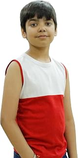 Chombooka Kids Round Neck Cotton Sleeveless T Shirt | White+Red | Kids_White+Red_Sleeveless_Vest (Pack of 1) Price In India