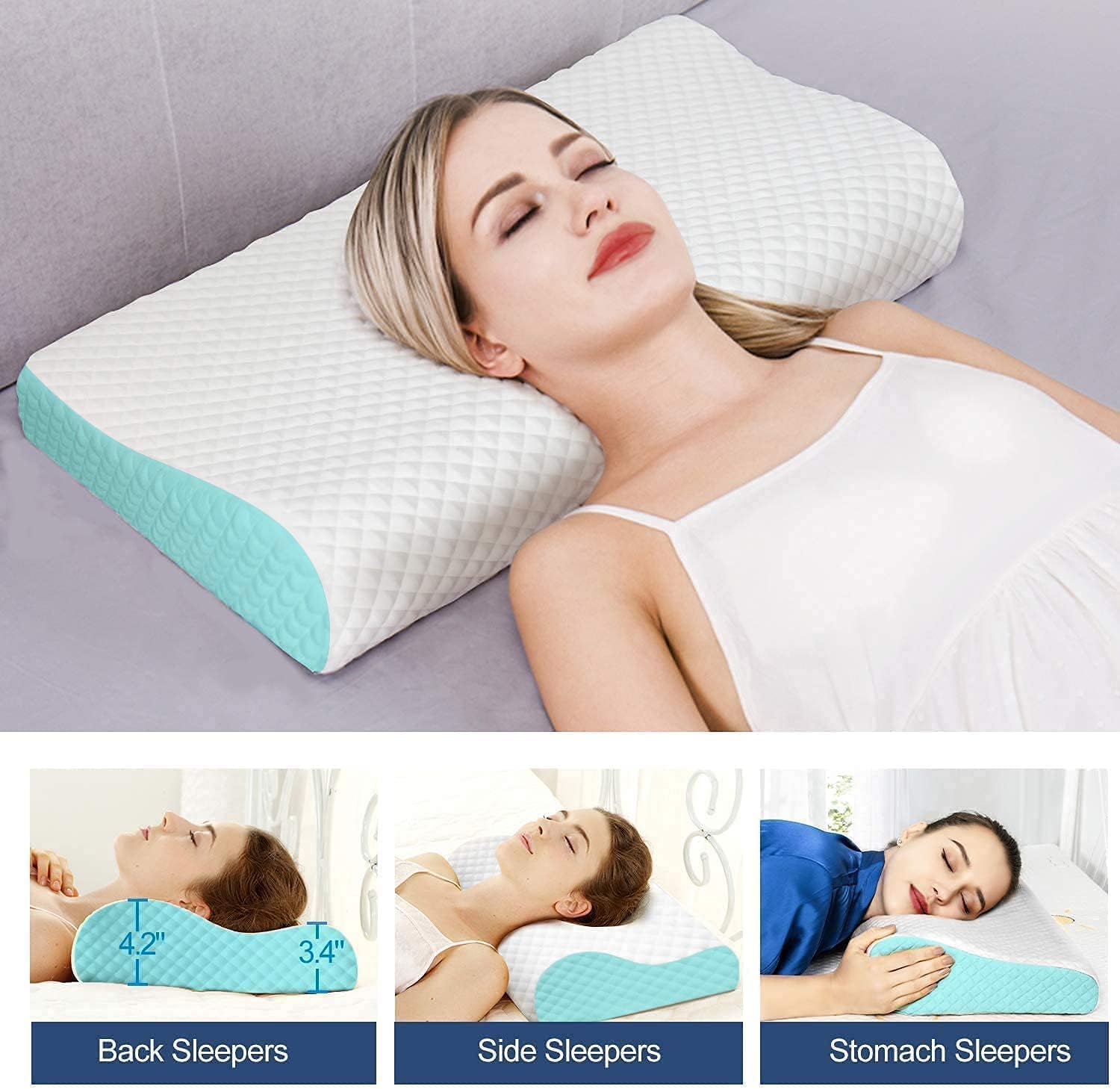 CloudBliss Memory Foam Pillow, Contour Cervical Orthopedic Memory Foam Pillows Supports Neck Pain and Shoulder Pain for Sleeping, Ergonomic Cervical Pillow Neck Support Pillow for Side Back (Grey)