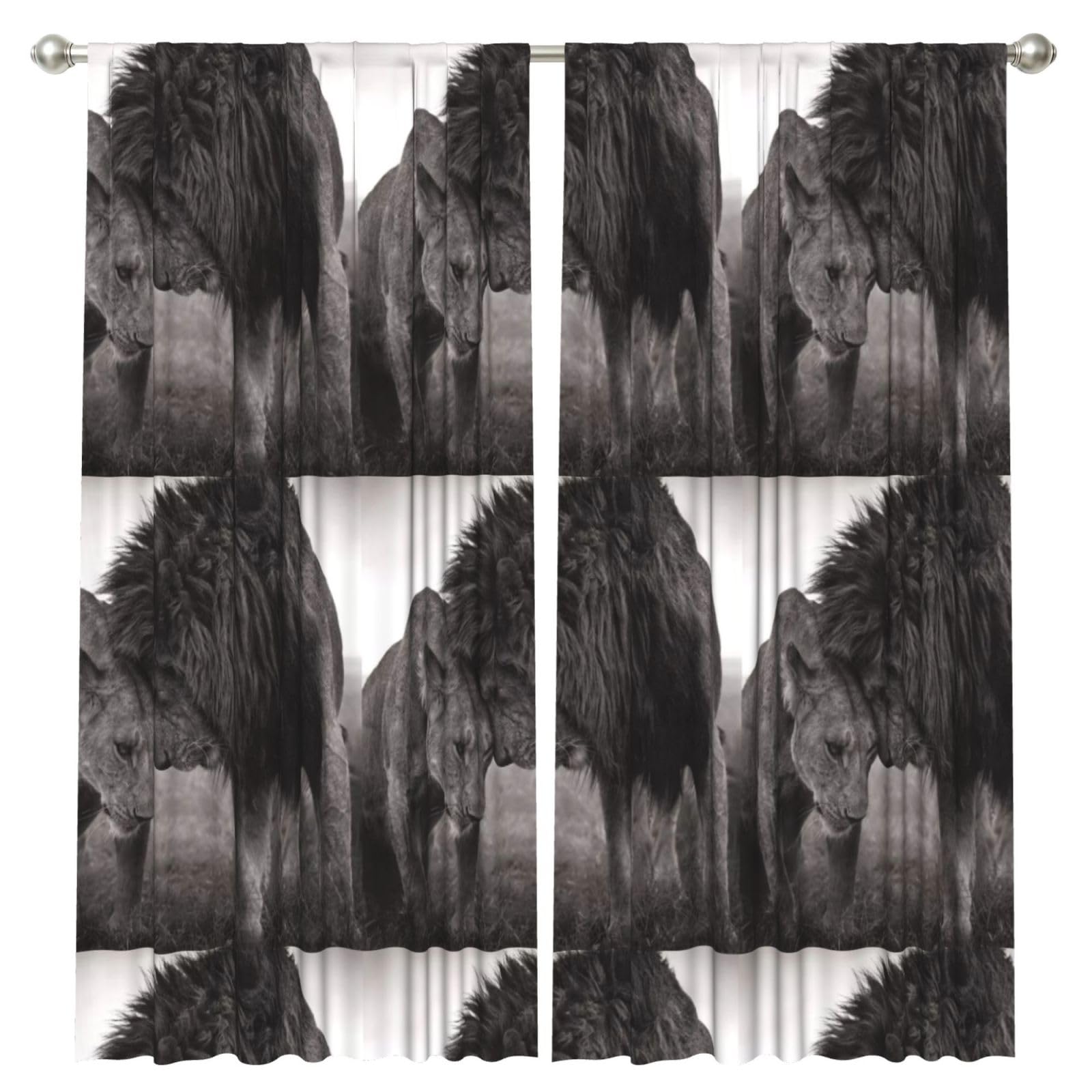 InOmak Lion And Lioness Printed, 2 Panels Window Curtains 52 x 84 Inch Blackout Curtains for Living Room Bedroom