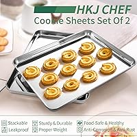 Vista 5 de Juego de 2 bandejas para hornear, 2 bandejas de acero inoxidable para hornear y bandejas para horno tostador, tamaño rectangular de 9 pulgadas