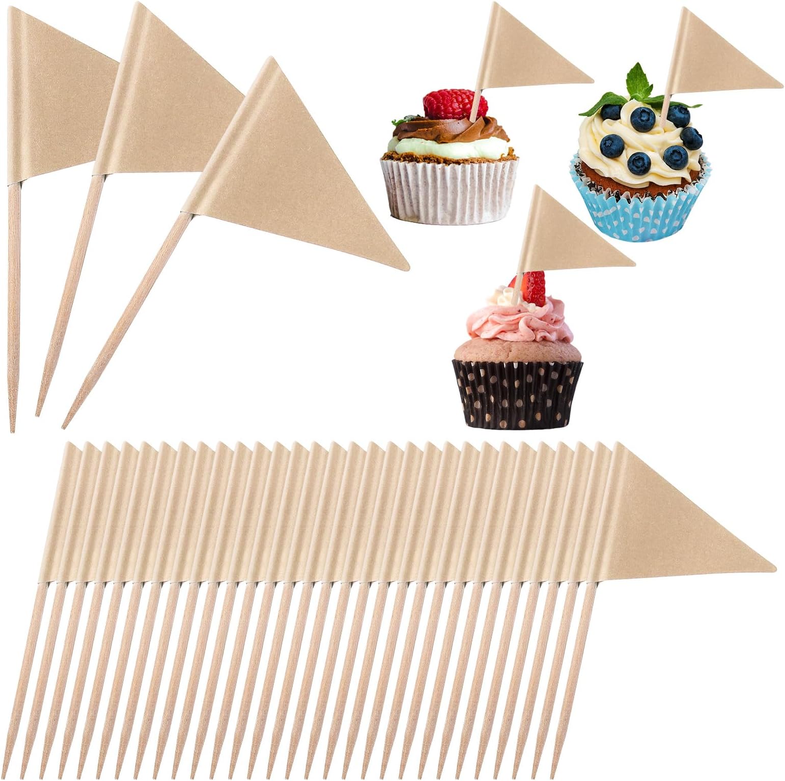 100 Pcs Triangle Toothpick Flags, Solid Brown Toothpick Flags Small Mini Brown Color Triangle Stick Cupcake Toppers Flags DIY Decoration for Birthday Party