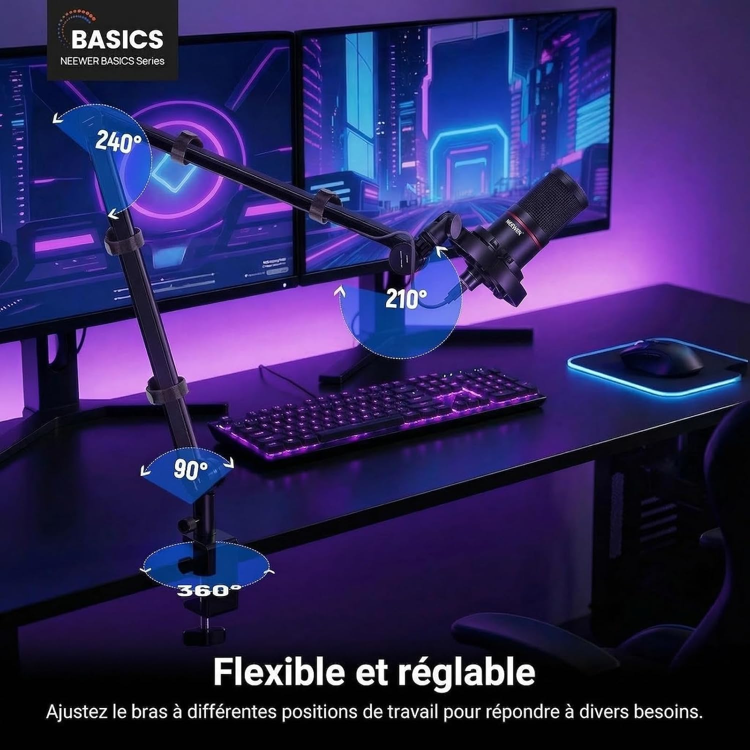 NEEWER BASICS Bras de Microphone Flexible 78cm pour Bureau, MS050