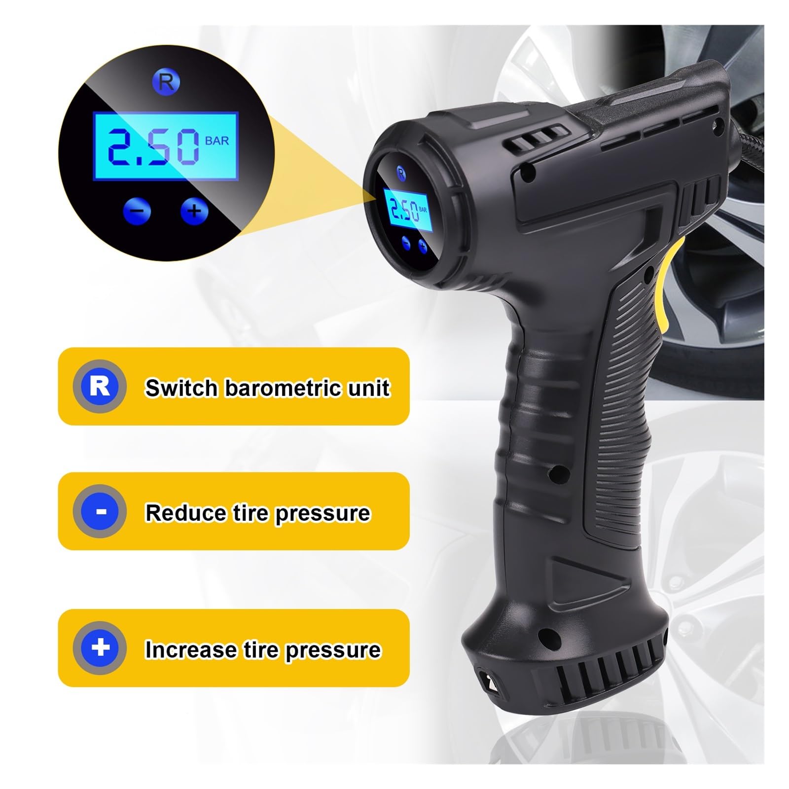 Ręczna Sprężarka Powietrza Bezprzewodowa/przewodowa Pompka Nadmuchiwana Przenośna Inflator Do Opon Cyfrowa Motocykla Samochodowego Piłki Rowerowe Szybkie Pompowanie Wysiłku(Wireless)