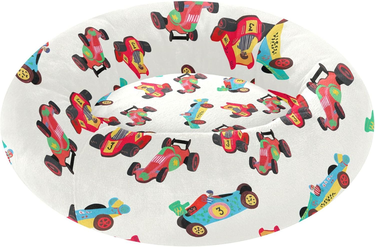 Dog Bed Race Cars Sleeping Pet Bed with Anti-Slip Bottom for Small Medium Dogs and Cats, Round Calming Sleeping Washable Puppy Beds 20 in