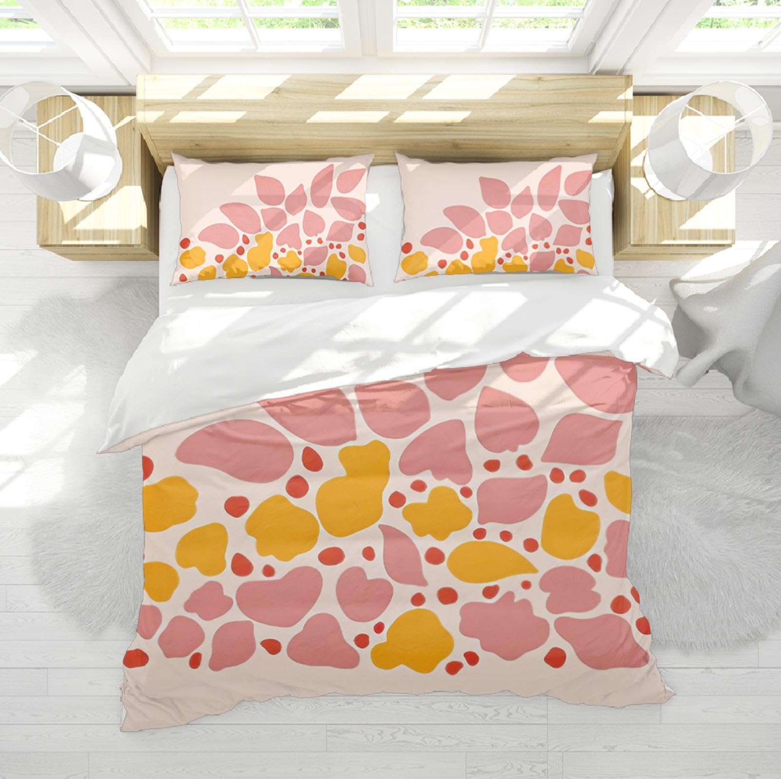 Housse de couette Matisse 260x220cm rose et jaune avec taies d'oreiller pour lit fille