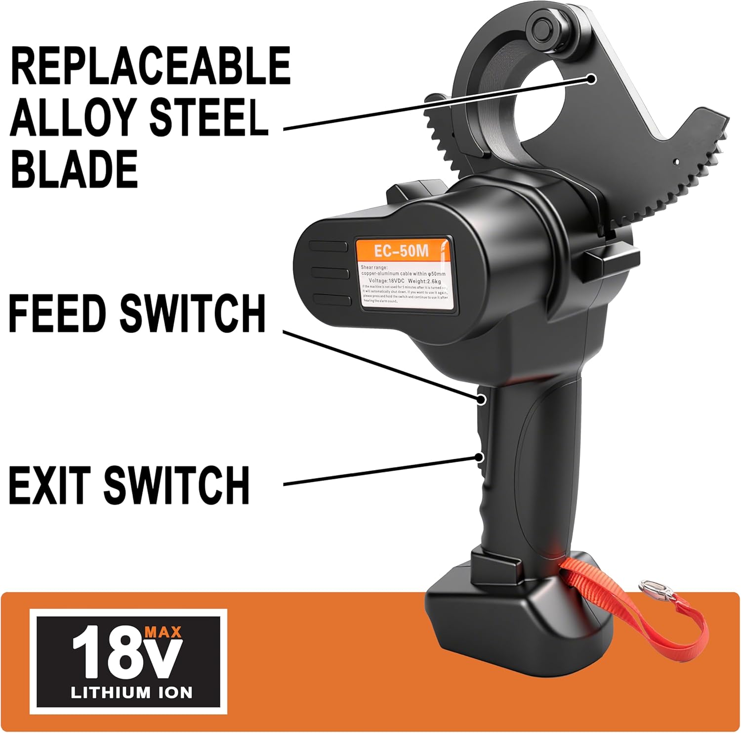 21V Battery Ratcheting Cable Cutters Cordless Heavy Duty Electric Wire Cutters(1000 MCM Copper/1250 MCM Aluminum) Electrical Ratchet Portable Cable Cutter with Comfort Grip Handle, Alloy Steel Blades