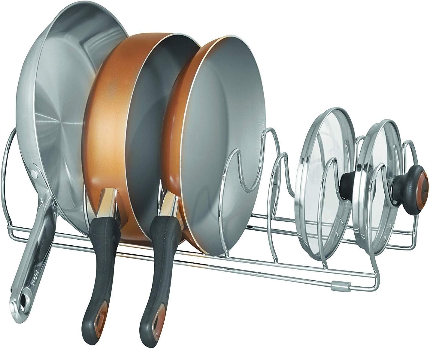 InterDesign Classico Stainless Steel Kitchen Cabinet Pantry Pan and Pot Lid Organizer Rack Holder - Cookware Organizer with Steel Lid Divider, 17 inches - Chrome