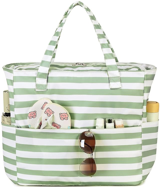 LEDAOU Beach Bag Waterproof Sandproof Women Beach Tote Pool Bag with Zipper for Swim Gym Grocery Travel with